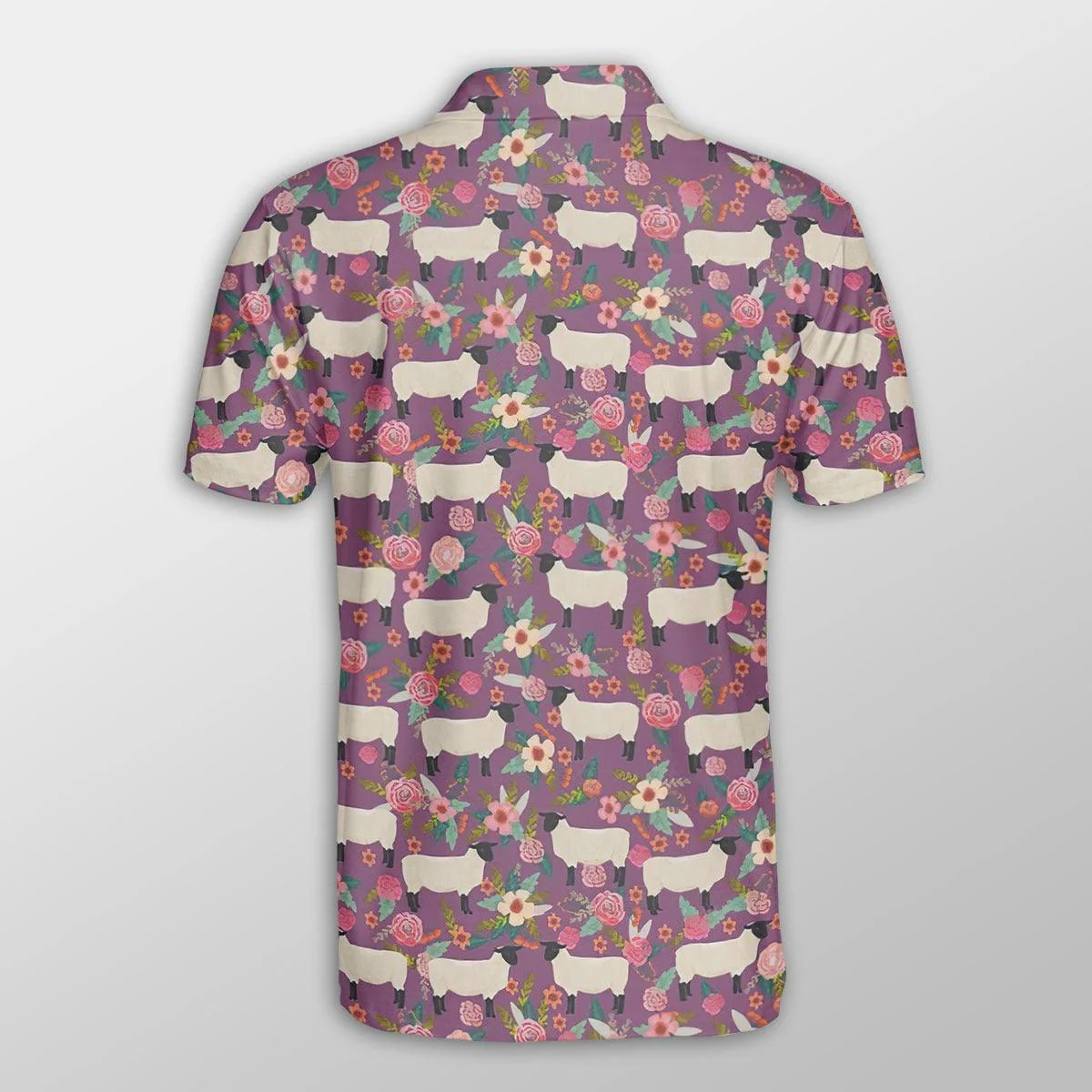 Sheep Men Polo Shirts For Summer - Sheep Floral Purple Pattern Shirts For Men - Perfect Gift For Sheep Lovers, Cattle Lovers - Image 2