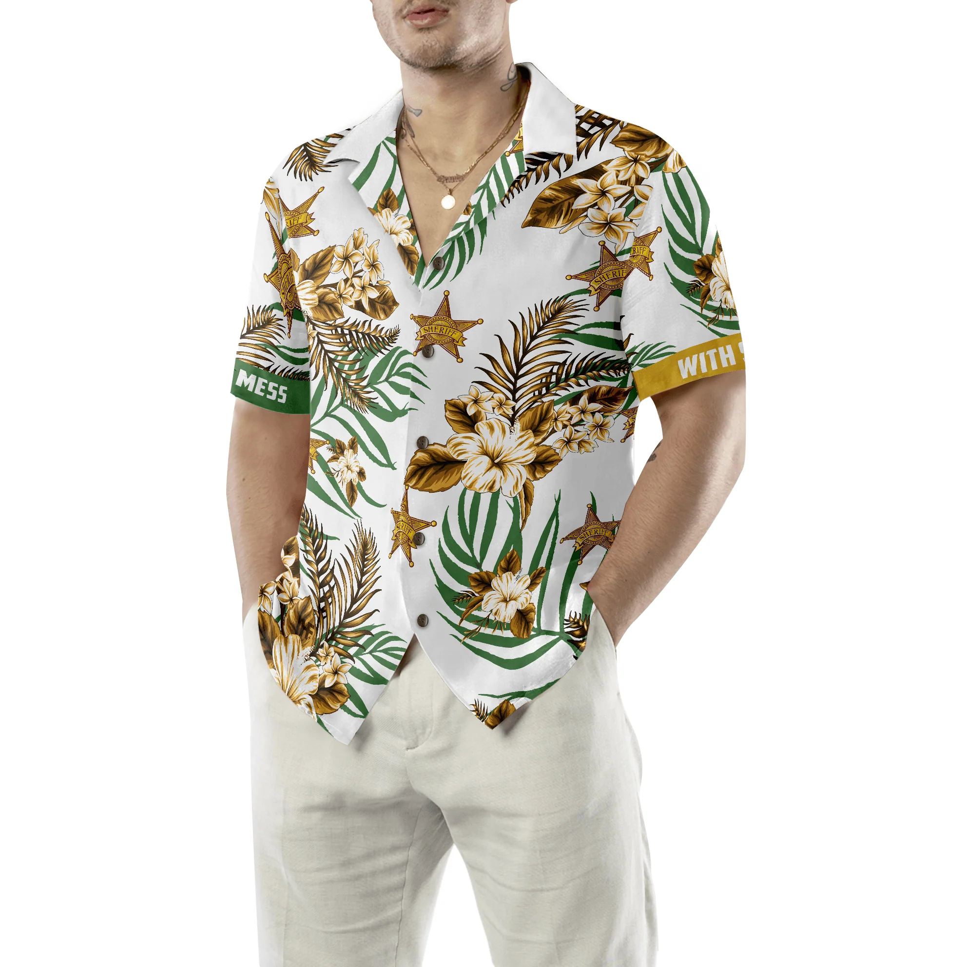 Sheriff Hawaiian Shirt, Don't Mess With Sheriff Aloha Shirt For Men - Perfect Gift For Sheriff, Husband, Boyfriend, Friend, Family - Image 5