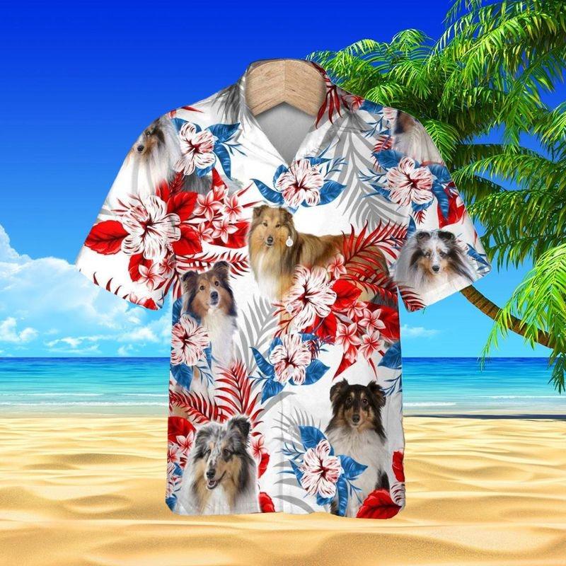 Shetland Sheepdog Aloha Hawaiian Shirt - Shetland Sheepdog In Beach Hawaiian Shirt, Tropical Leaves Hawaiian Shirt For Men & Women, Dog Lover