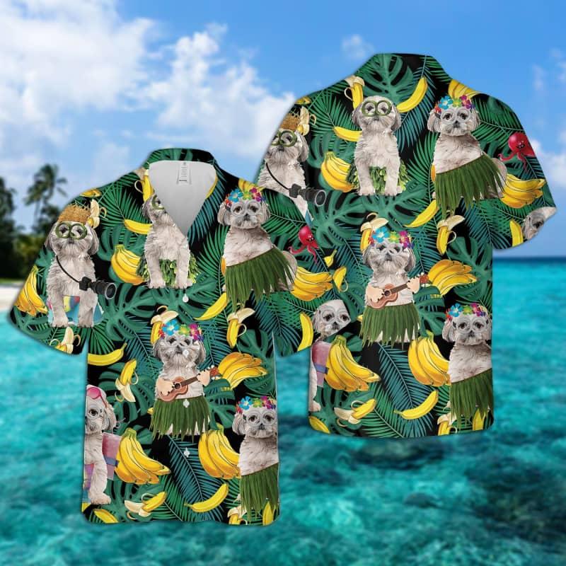 Shih Tzu Hawaiian Shirt, Tropical Summer Leaves Hawaiian Shirt For Men - Perfect Gift For Shih Tzu Lovers, Husband, Boyfriend, Friend, Family