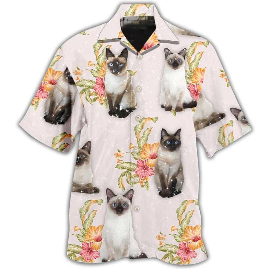 Siamese Cat Hawaiian Shirt For Summer, Cat Tropical Floral Aloha Shirts, Best Colorful Cat Hawaiian Shirts For Men Women, Friend, Team, Cat Lovers