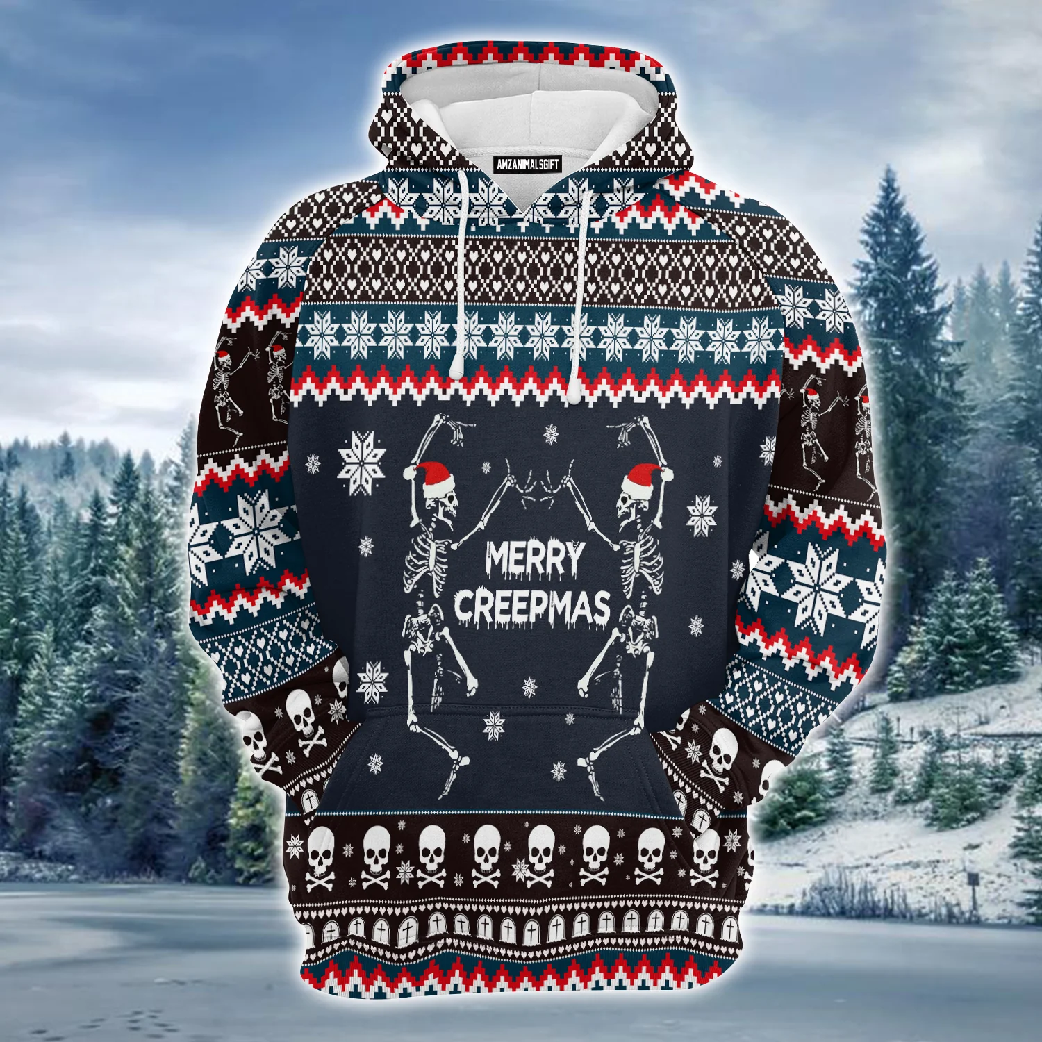 Skeleton Merry Creepmas Premium Hoodie, Christmas Pattern Unisex Hoodie For Men & Women - Perfect Gift For Christmas, Friends, Family