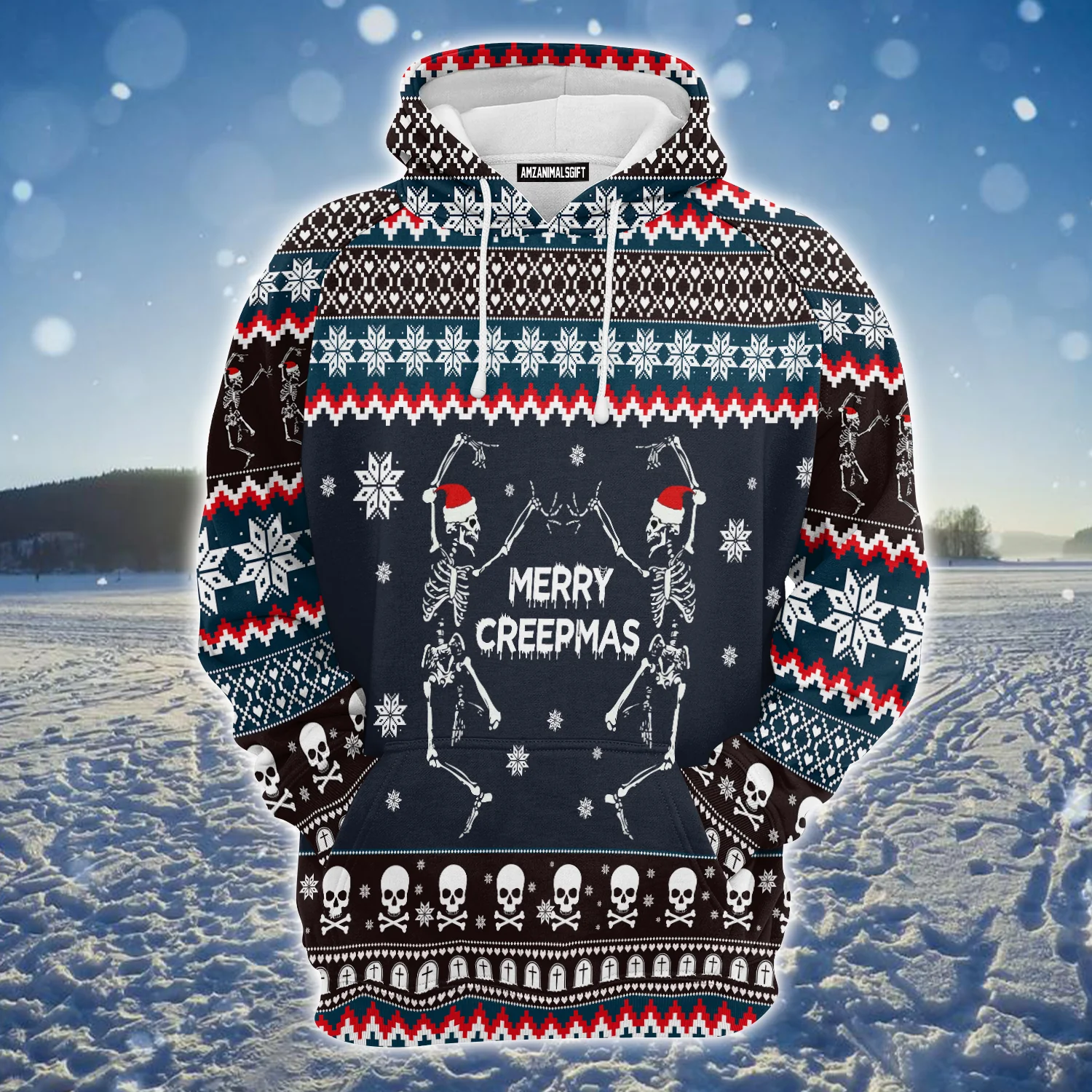 Skeleton Merry Creepmas Premium Hoodie, Christmas Pattern Unisex Hoodie For Men & Women - Perfect Gift For Christmas, Friends, Family - Image 2
