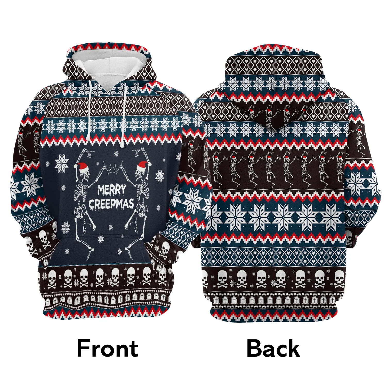 Skeleton Merry Creepmas Premium Hoodie, Christmas Pattern Unisex Hoodie For Men & Women - Perfect Gift For Christmas, Friends, Family - Image 3