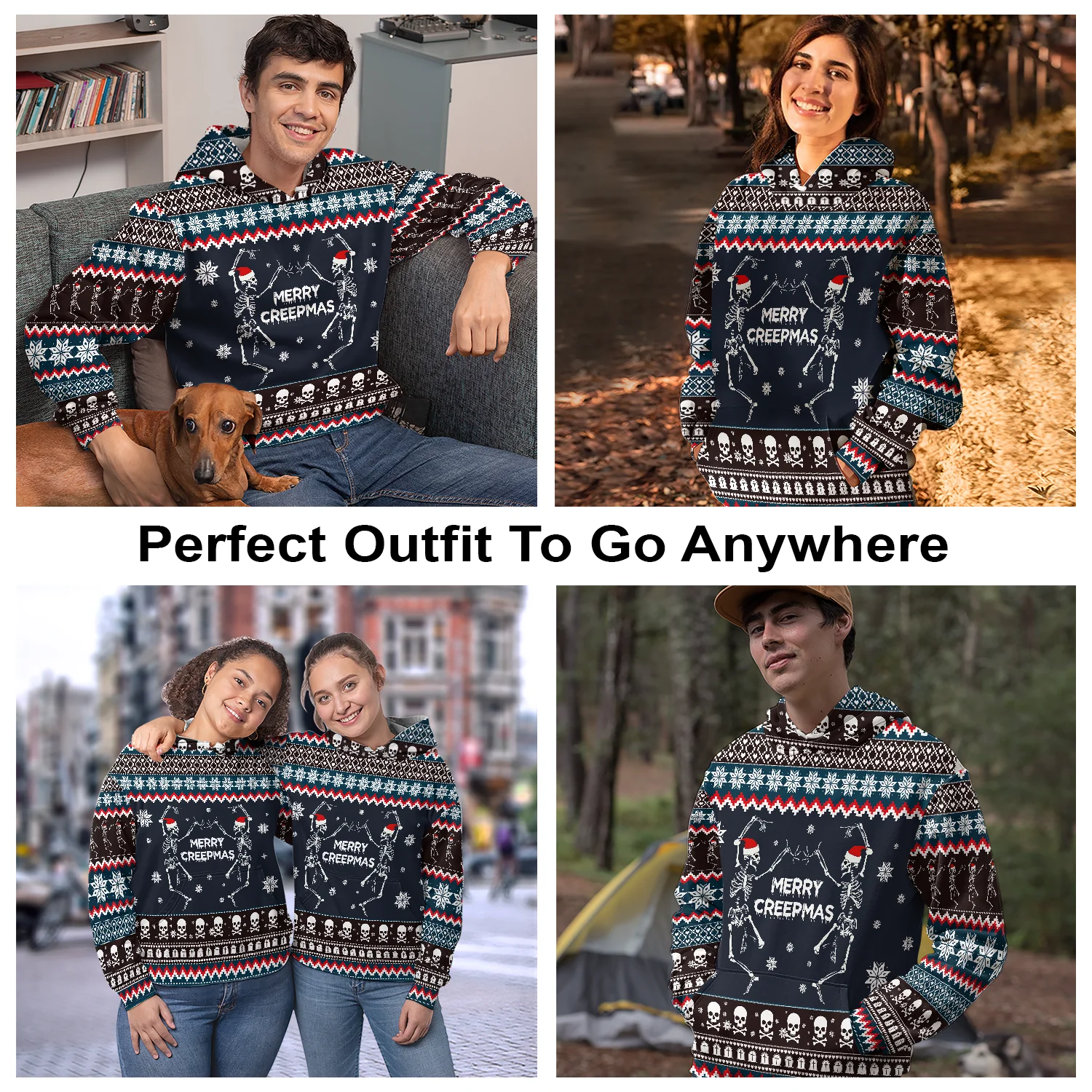 Skeleton Merry Creepmas Premium Hoodie, Christmas Pattern Unisex Hoodie For Men & Women - Perfect Gift For Christmas, Friends, Family - Image 4