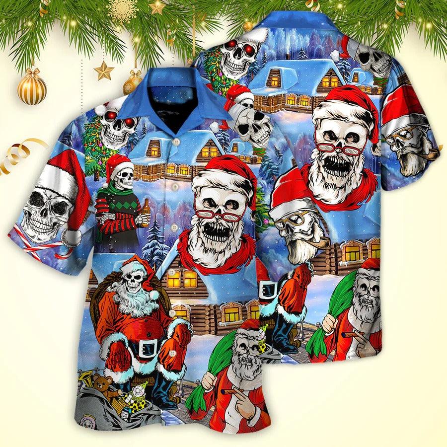 Skull Aloha Hawaiian Shirt For Summer - Christmas Skull Santa In The Town Love Xmas Hawaiian Shirt - Perfect Gift For Men, Women, Skull Lover