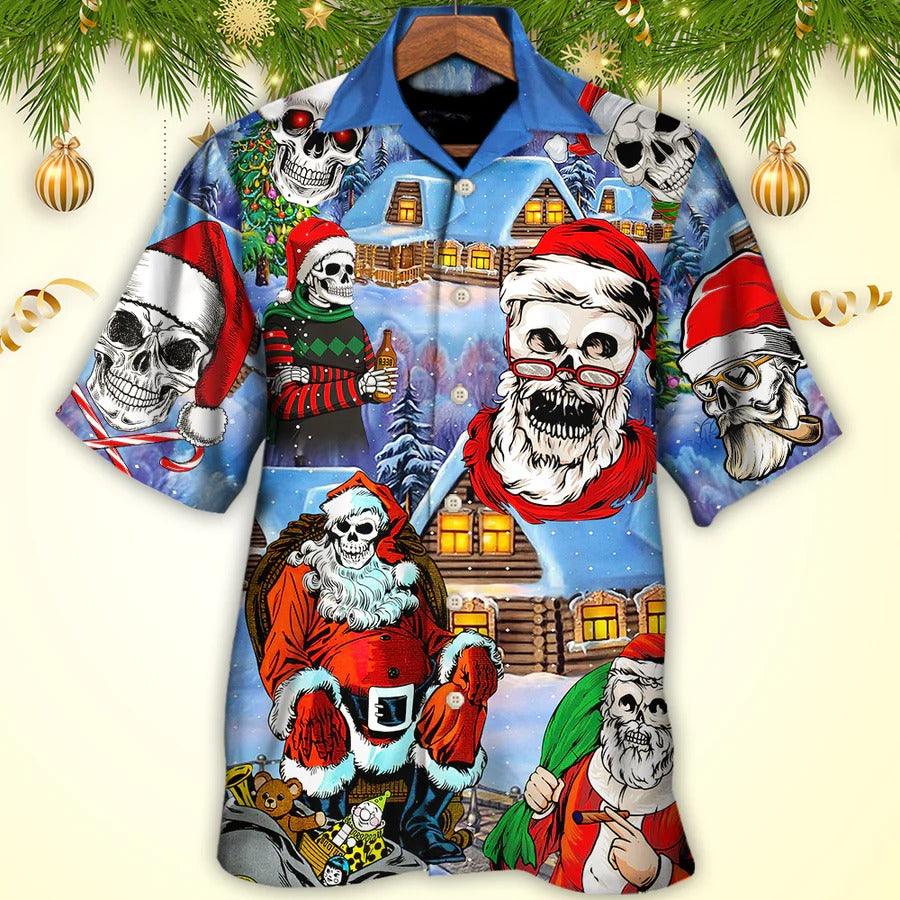 Skull Aloha Hawaiian Shirt For Summer - Christmas Skull Santa In The Town Love Xmas Hawaiian Shirt - Perfect Gift For Men, Women, Skull Lover - Image 2