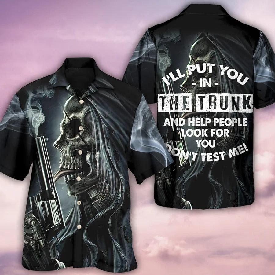 Skull Aloha Hawaiian Shirt For Summer - I'll Put You In The Trunk Hawaiian Shirt - Skull Dark Red Smoke Hawaiian Shirt - Perfect Gift For Men, Women, Skull Lover