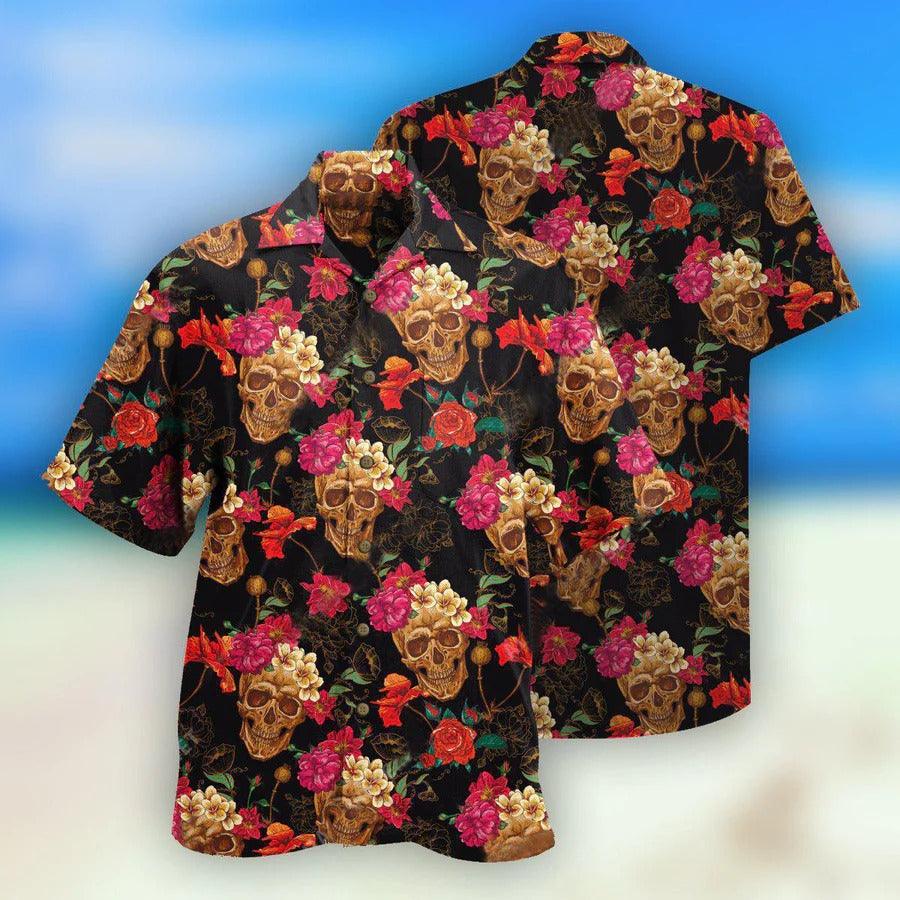 Skull Aloha Hawaiian Shirt For Summer - Skull Amazing Flowers Sugar Hawaiian Shirt - Flowers Colorful Hawaiian Shirt - Perfect Gift For Men, Women, Skull Lover - Image 2