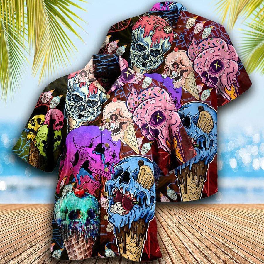 Skull Aloha Hawaiian Shirt For Summer - Skull And Ice Cream, Melt Skull Hawaiian Shirt - Perfect Gift For Men, Women, Skull Lover - Image 2