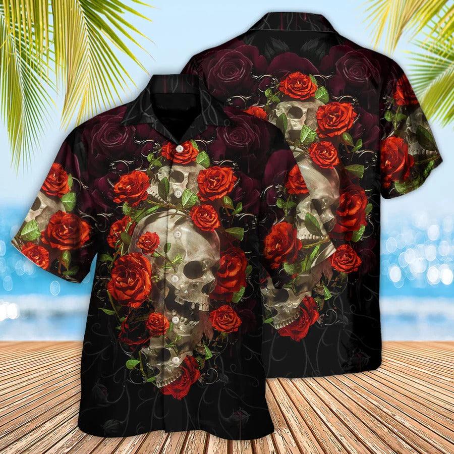 Skull Aloha Hawaiian Shirt For Summer - Skull And Roses Art Hawaiian Shirt - Perfect Gift For Men, Women, Skull Lover