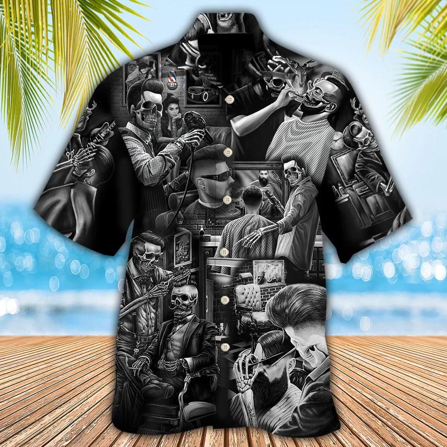 Skull Aloha Hawaiian Shirt For Summer - Skull Barber Hairdresser Style Hawaiian Shirt - Perfect Gift For Men, Women, Skull Lover - Image 2