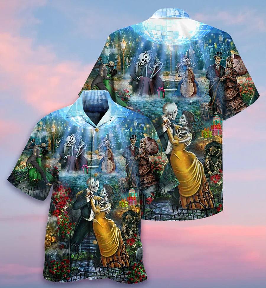Skull Aloha Hawaiian Shirt For Summer - Skull Couple Dancing Hawaiian Shirt - Perfect Gift For Men, Women, Skull Lover