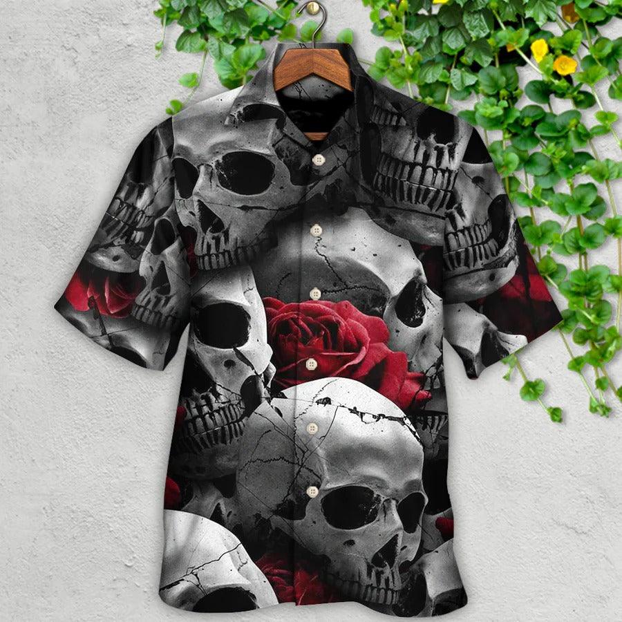 Skull Aloha Hawaiian Shirt For Summer - Skull Death Love Rose Hawaiian Shirt - Perfect Gift For Men, Women, Skull Lover - Image 2