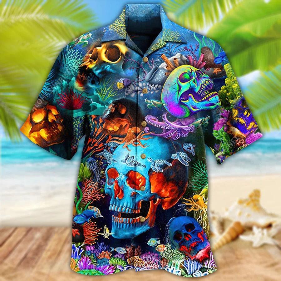 Skull Aloha Hawaiian Shirt For Summer - Skull Deep In The Ocean Hawaiian Shirt - Coral Hawaiian Shirt - Perfect Gift For Men, Women, Skull Lover - Image 2