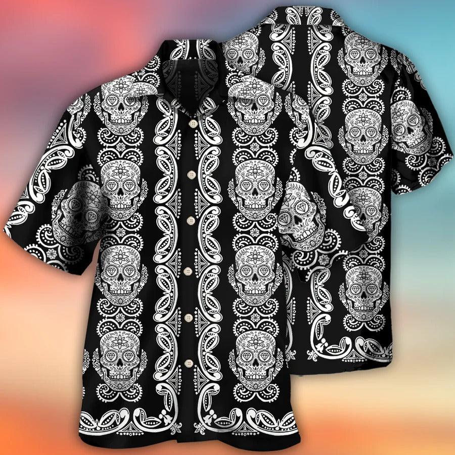 Skull Aloha Hawaiian Shirt For Summer - Skull Diamond Pattern Black And White Hawaiian Shirt - Perfect Gift For Men, Women, Skull Lover