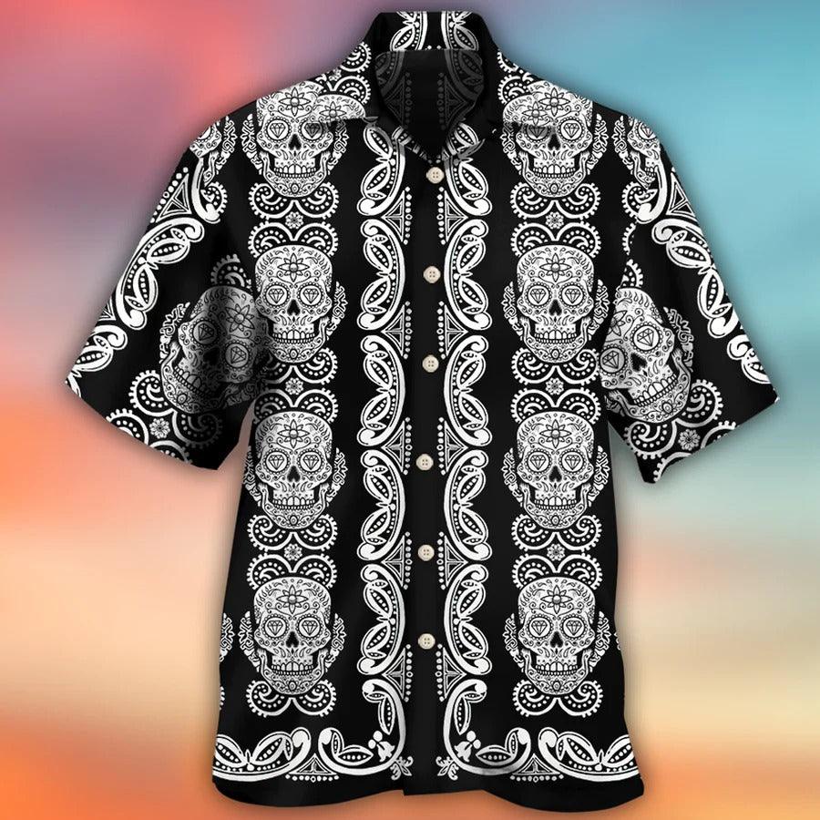 Skull Aloha Hawaiian Shirt For Summer - Skull Diamond Pattern Black And White Hawaiian Shirt - Perfect Gift For Men, Women, Skull Lover - Image 2