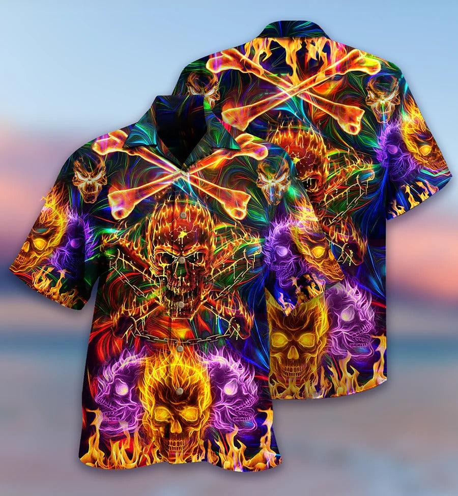 Skull Aloha Hawaiian Shirt For Summer - Skull Fire Angry Hawaiian Shirt - Fire Skull Colorful Hawaiian Shirt - Perfect Gift For Men, Women, Skull Lover