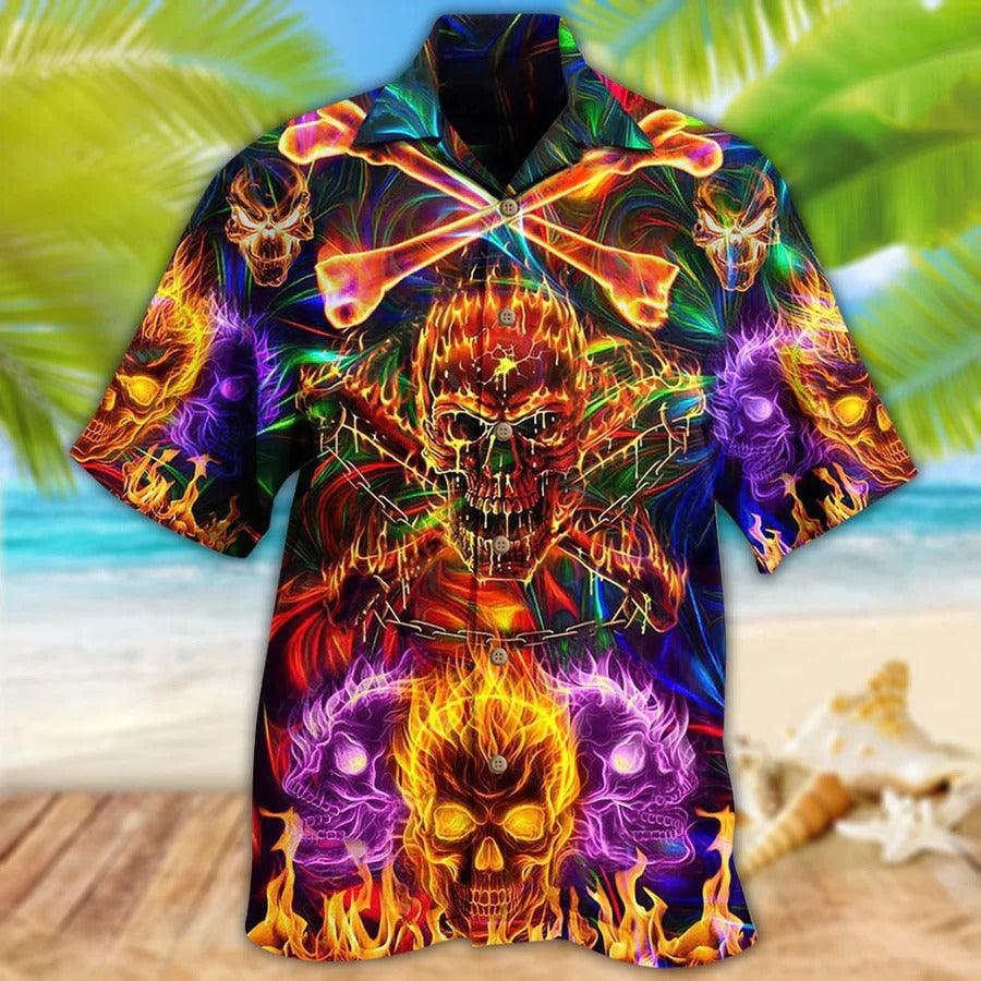 Skull Aloha Hawaiian Shirt For Summer - Skull Fire Angry Hawaiian Shirt - Fire Skull Colorful Hawaiian Shirt - Perfect Gift For Men, Women, Skull Lover - Image 2