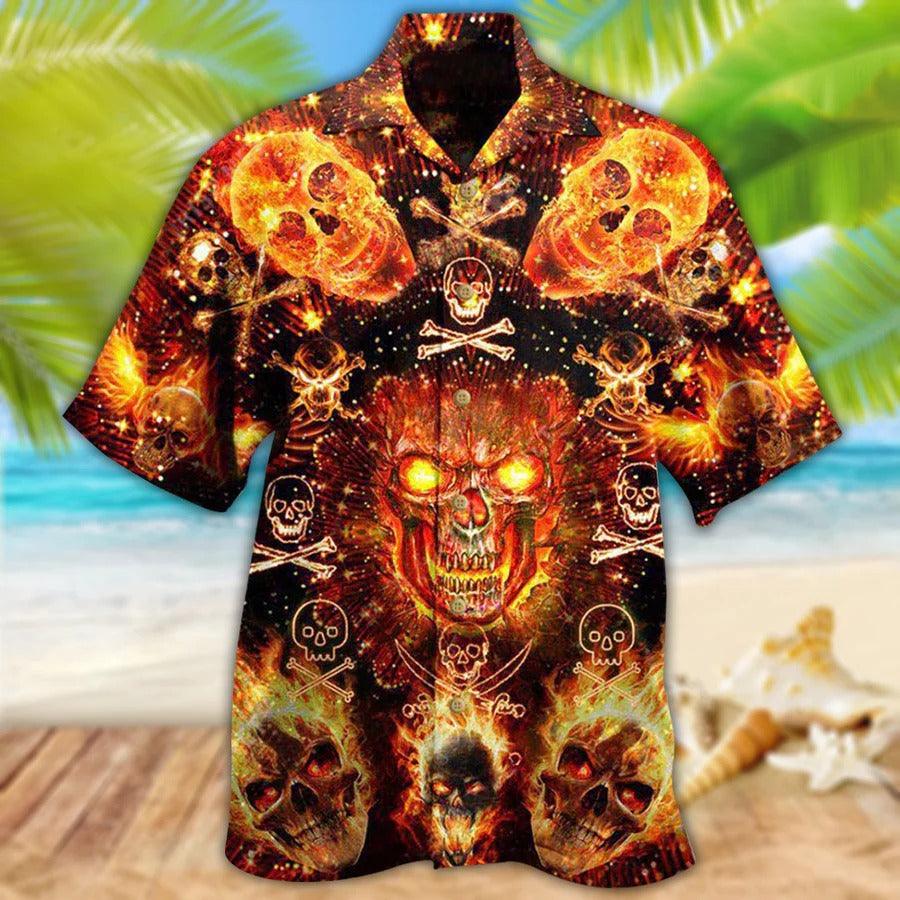 Skull Aloha Hawaiian Shirt For Summer - Skull Flaming Hawaiian Shirt - Pirates Skull Hawaiian Shirt - Perfect Gift For Men, Women, Skull Lover