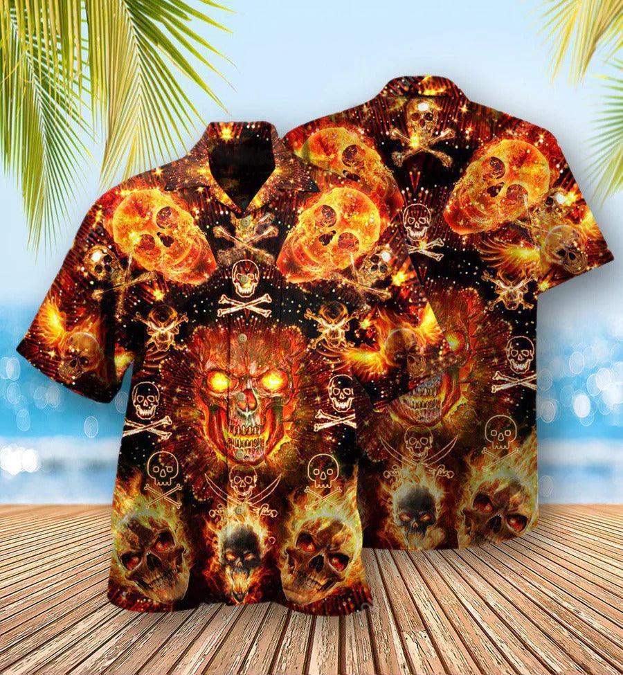 Skull Aloha Hawaiian Shirt For Summer - Skull Flaming Hawaiian Shirt - Pirates Skull Hawaiian Shirt - Perfect Gift For Men, Women, Skull Lover - Image 2