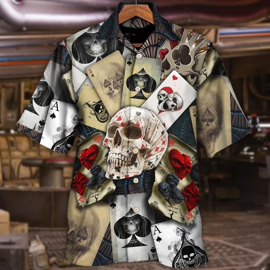 Skull Aloha Hawaiian Shirt For Summer - Skull Gambling Card Retro Art Hawaiian Shirt - Perfect Gift For Men, Women, Skull Lover