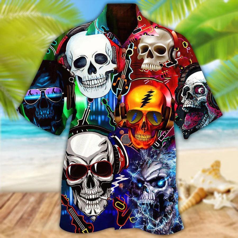 Skull Aloha Hawaiian Shirt For Summer - Skull Guitar Lets Get High Hawaiian Shirt - Perfect Gift For Men, Women, Skull Lover