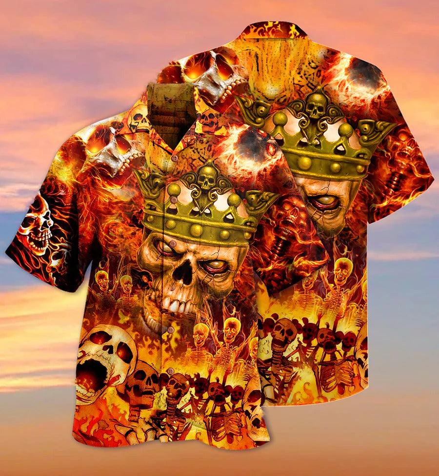 Skull Aloha Hawaiian Shirt For Summer - Skull King On Fire Hawaiian Shirt - Perfect Gift For Men, Women, Skull Lover