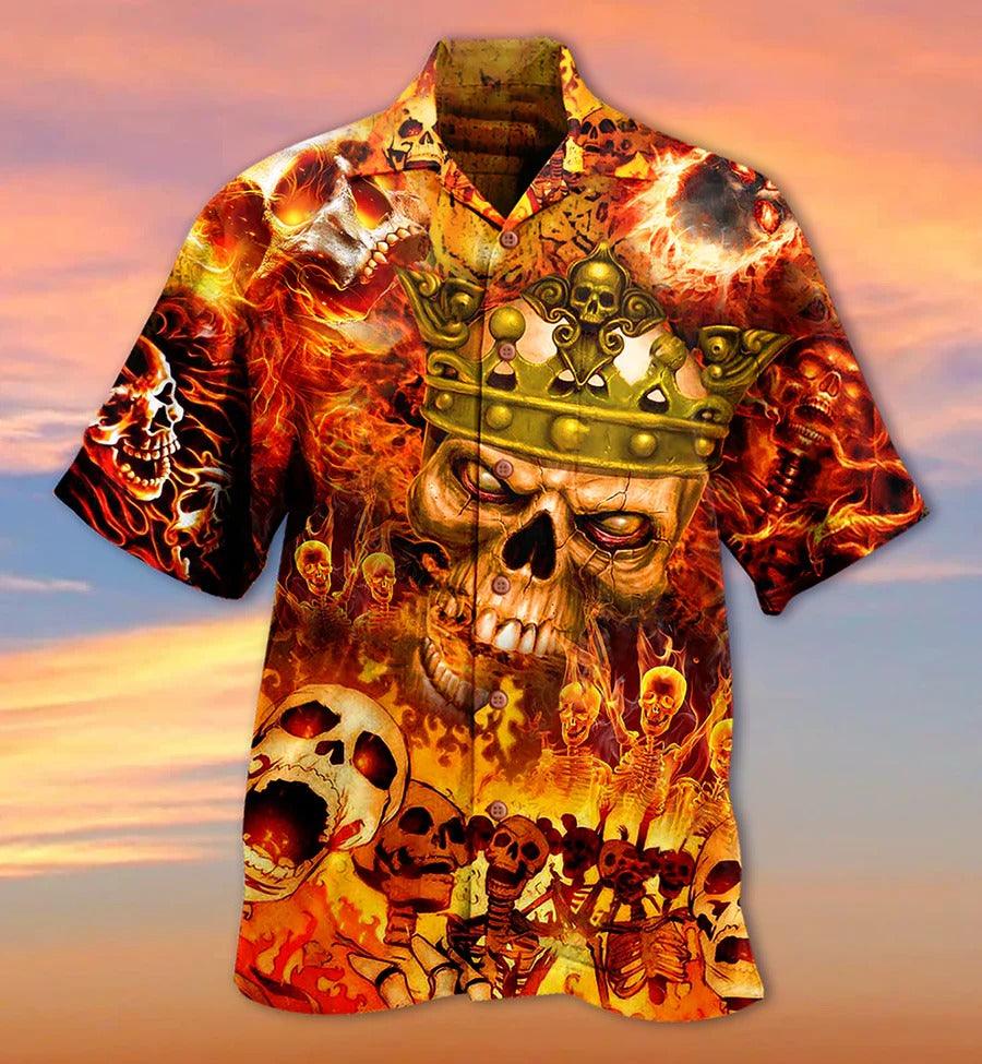 Skull Aloha Hawaiian Shirt For Summer - Skull King On Fire Hawaiian Shirt - Perfect Gift For Men, Women, Skull Lover - Image 2