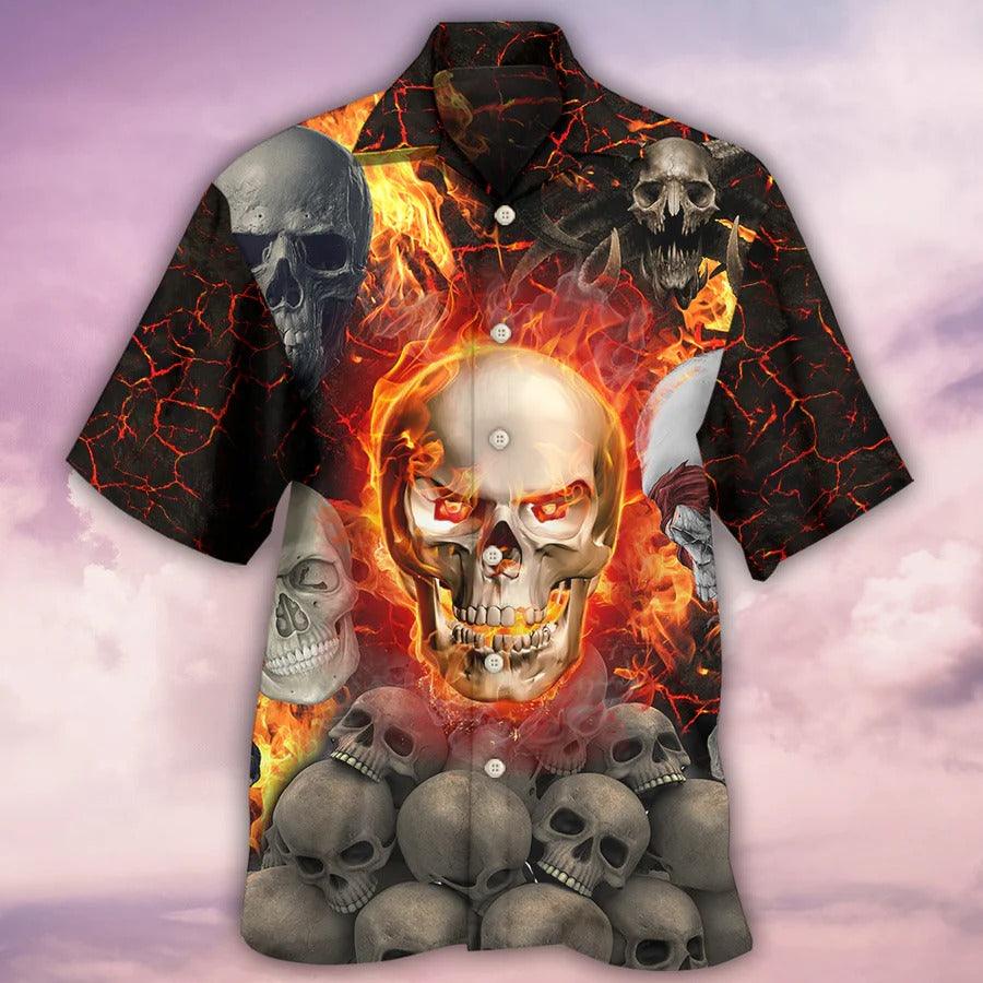 Skull Aloha Hawaiian Shirt For Summer - Skull Lava On Fire Hawaiian Shirt - Perfect Gift For Men, Women, Skull Lover - Image 2