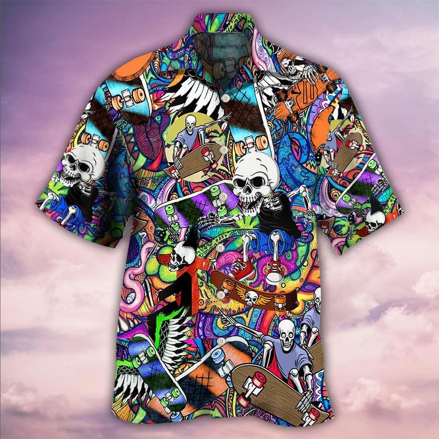 Skull Aloha Hawaiian Shirt For Summer - Skull Love Colorful Life, skateboarding Skull Hawaiian Shirt - Perfect Gift For Men, Women, Skull Lover