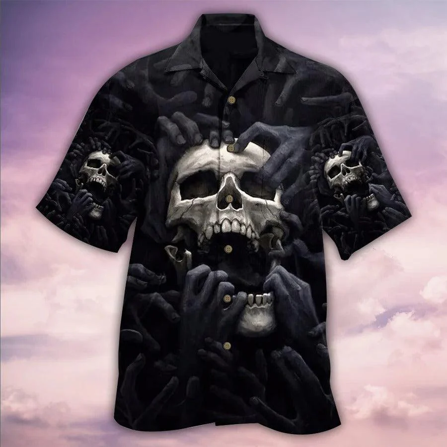 Skull Aloha Hawaiian Shirt For Summer - Skull Love Darkness, Shadow Hand Hawaiian Shirt - Perfect Gift For Men, Women, Skull Lover