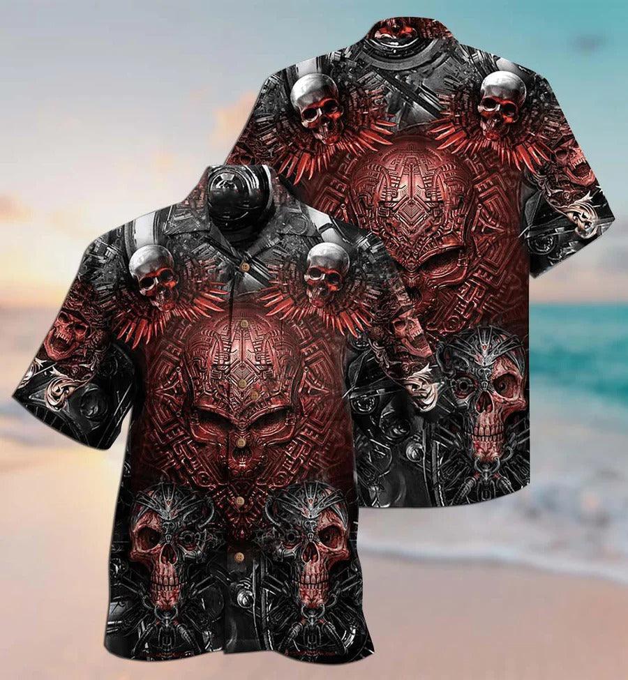 Skull Aloha Hawaiian Shirt For Summer - Skull Metal Style Angry Hawaiian Shirt - Knife Skull Hawaiian Shirt - Perfect Gift For Men, Women, Skull Lover