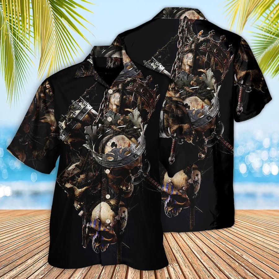 Skull Aloha Hawaiian Shirt For Summer - Skull Only In Their Death Can A King Live Forever Hawaiian Shirt - Perfect Gift For Men, Women, Skull Lover