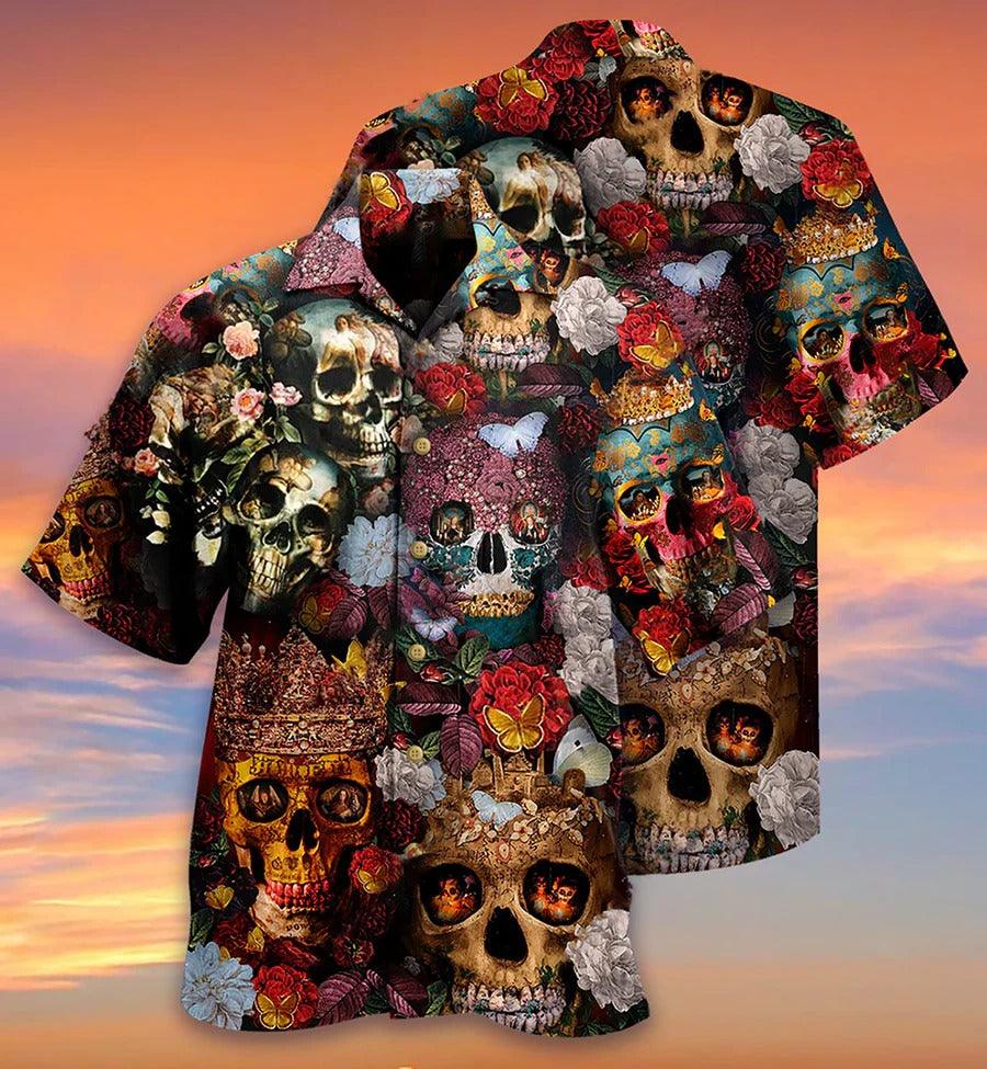 Skull Aloha Hawaiian Shirt For Summer - Skull Queen Love Flowers Hawaiian Shirt - Skull King Hawaiian Shirt - Perfect Gift For Men, Women, Skull Lover