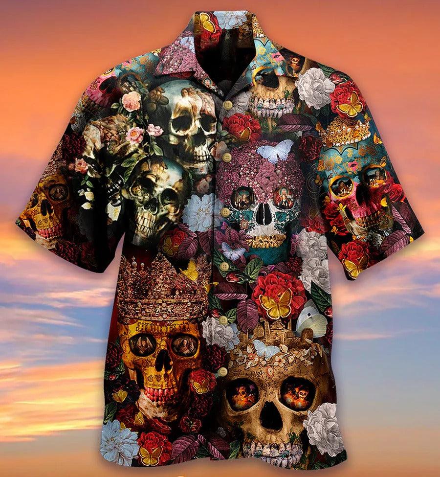 Skull Aloha Hawaiian Shirt For Summer - Skull Queen Love Flowers Hawaiian Shirt - Skull King Hawaiian Shirt - Perfect Gift For Men, Women, Skull Lover - Image 2