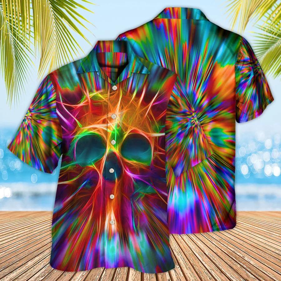 Skull Aloha Hawaiian Shirt For Summer - Skull Rainbow Color Love Style Hawaiian Shirt - Perfect Gift For Men, Women, Skull Lover