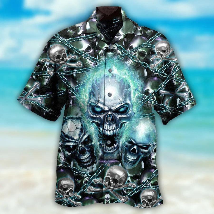 Skull Aloha Hawaiian Shirt For Summer - Skull Screaming Blue Style Hawaiian Shirt - Perfect Gift For Men, Women, Skull Lover - Image 2