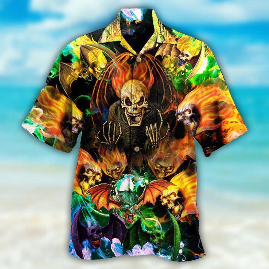 Skull Aloha Hawaiian Shirt For Summer - Skull With Bat Wings Hawaiian Shirt - Bat Skull Hawaiian Shirt - Perfect Gift For Men, Women, Skull Lover