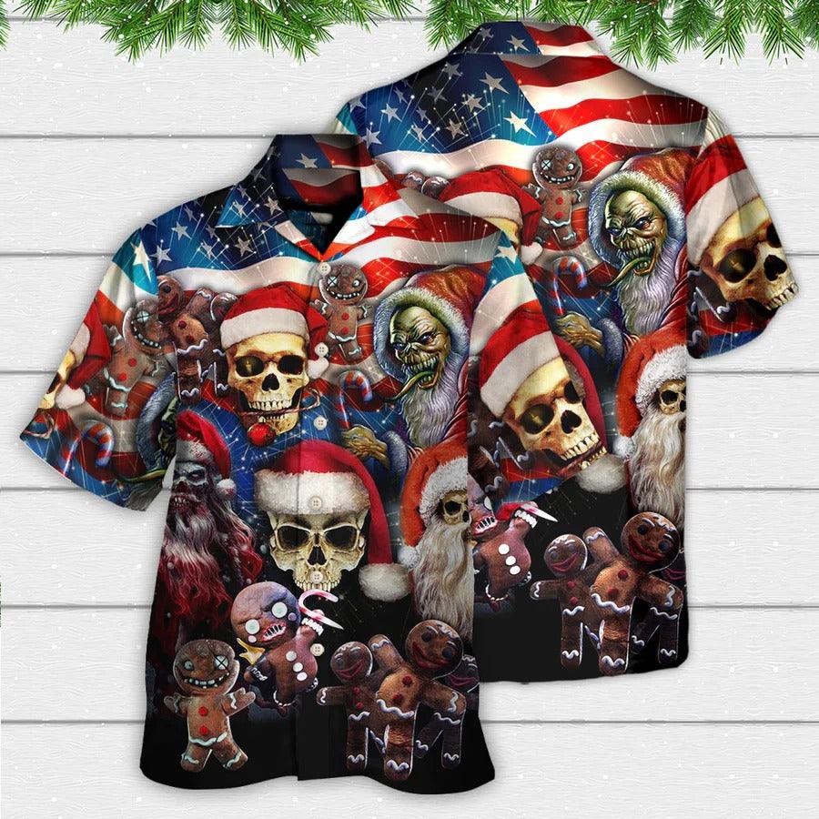 Skull Aloha Hawaiian Shirt For Summer - Skull Xmas US Flag Horror Skeleton Hawaiian Shirt - Perfect Gift For Men, Women, Skull Lover