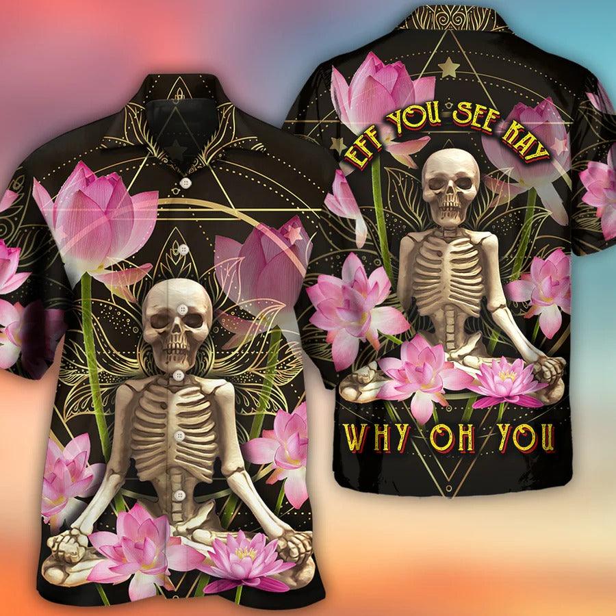 Skull Aloha Hawaiian Shirt For Summer - Skull Yoga Lighting Lotus Flower Hawaiian Shirt - Perfect Gift For Men, Women, Skull Lover