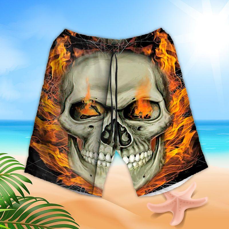 Skull Aloha Hawaiian Shirts For Summer, Flaming Skull Art Spiderweb Background Hawaiian Set For Men Women, Gift For Horror Style Lovers, Friend, Team - Image 3