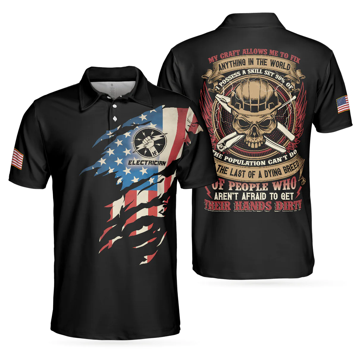 Skull American Flag Electrician Men Polo Shirt, Electrician My Craft Allows Me To Fix Anything Shirt For Men, Gift For Electrician - Image 2