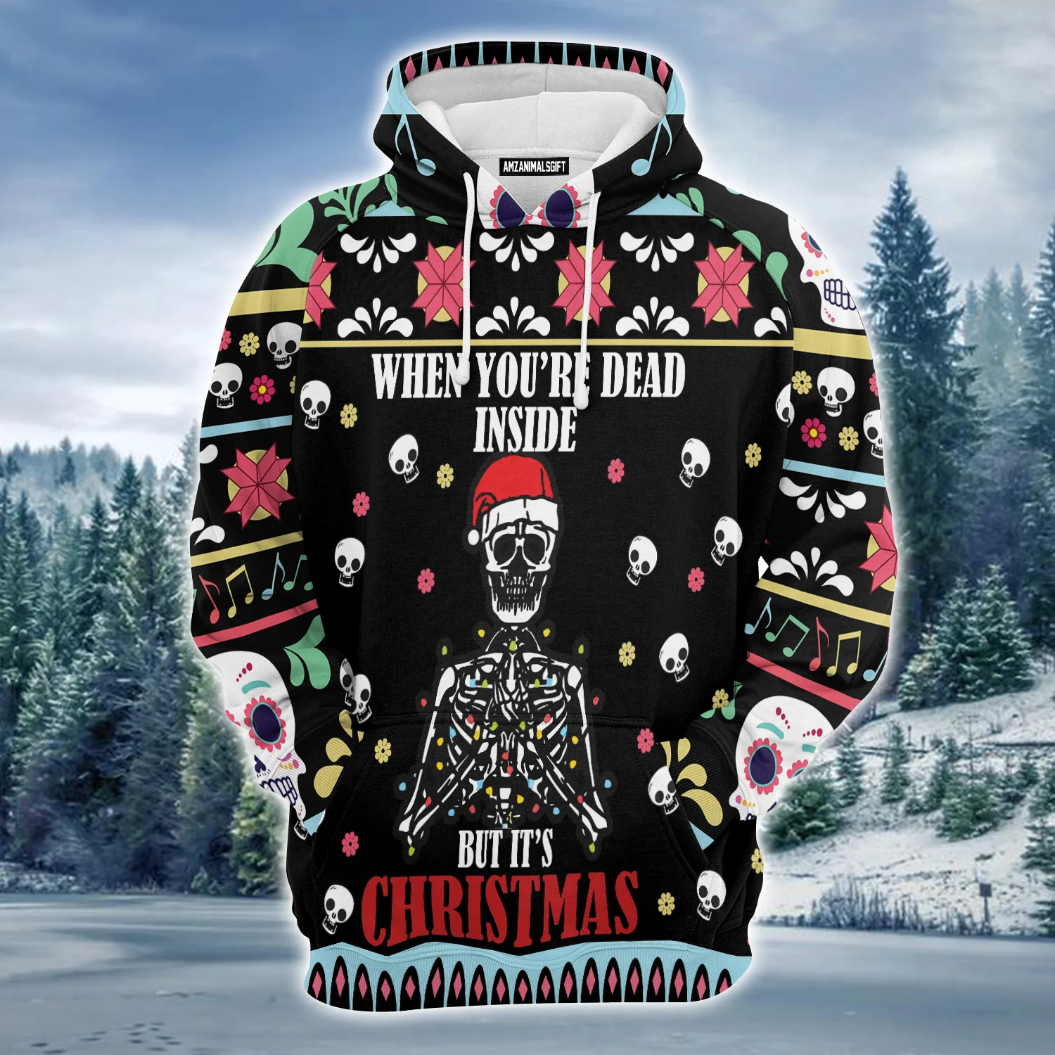 Skull Christmas Premium Christmas Hoodie, Skull Dead Inside Christmas Unisex Hoodie For Men & Women - Perfect Gift For Christmas, Friends, Family - Image 2