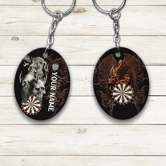 Skull Dartboard Personalized Name 3D Dragon And Darts Acrylic Keychain - Christmas Gift For Darts Lovers, Darts Team Players - Image 2