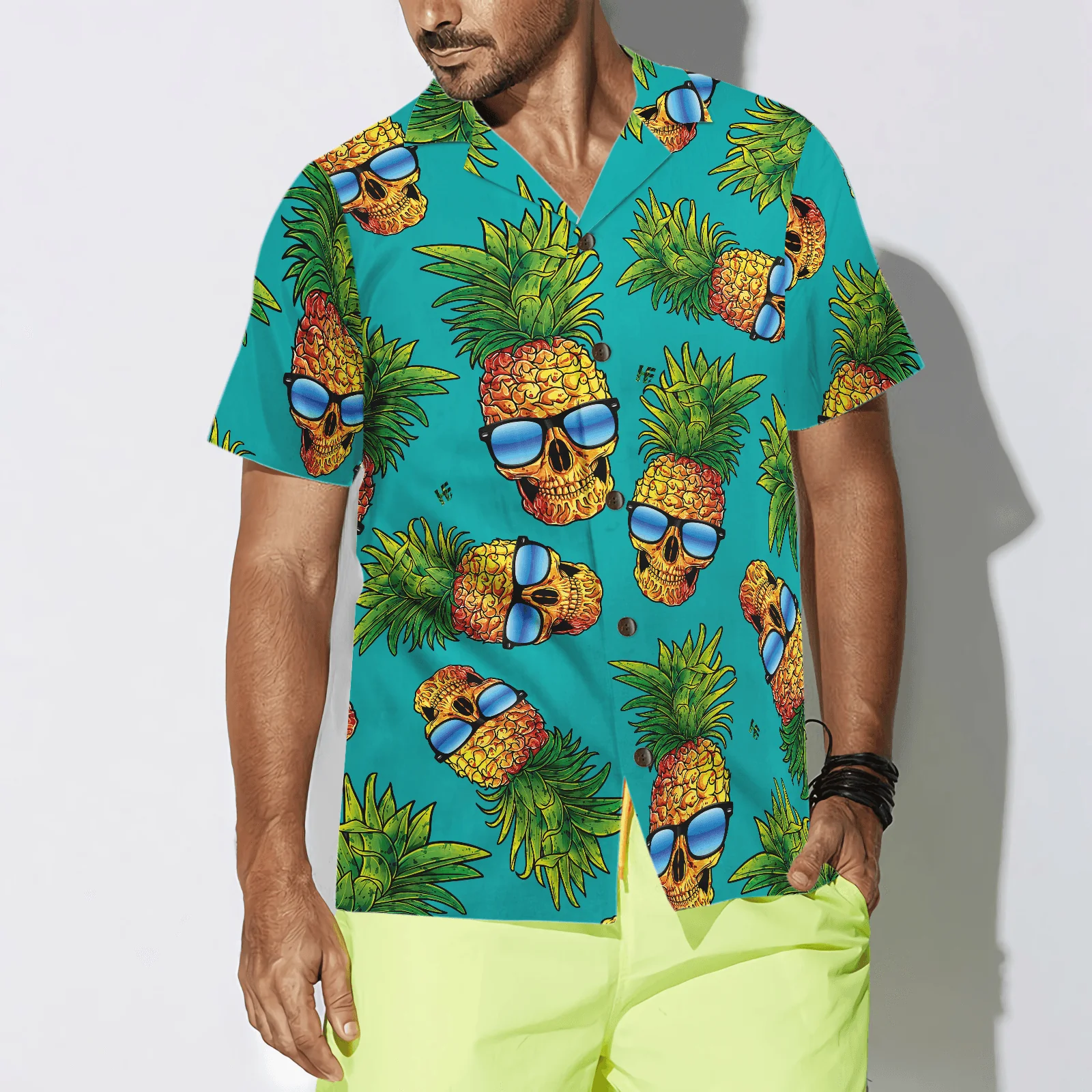 Skull Hawaiian Shirt, Pineapple Skull & The Tropical Leaves Hawaiian Shirt, Colorful Summer Aloha Shirt For Men Women, Gift For Friend, Family - Image 4