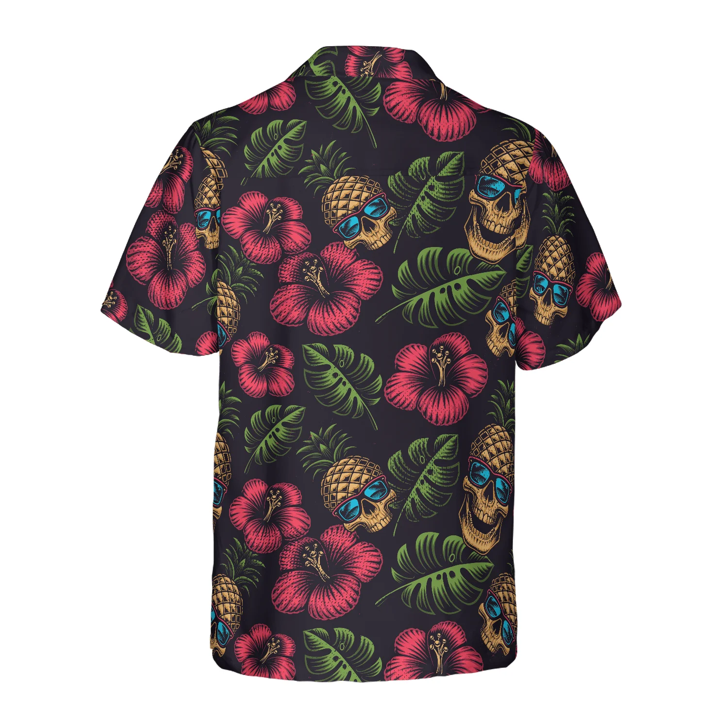 Skull Hawaiian Shirt, Pineapple Skull Tropical Flowers Black Hawaiian Shirt For Men Women, Gift For Husband, Wife, Friend, Family - Image 4