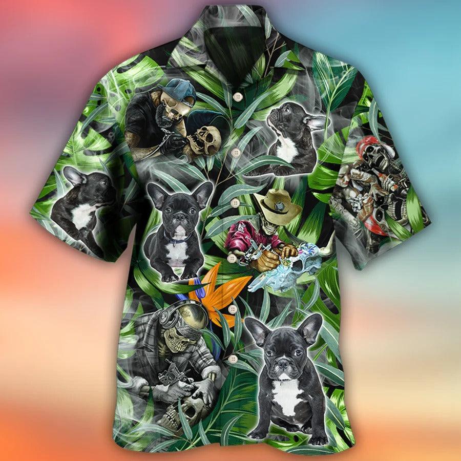 Skull Hawaiian Shirt - Skull And French Bulldog Tatoo Smoke Tropical Aloha For Summer - Perfect Gift For Men, Women, Skull Lover - Image 2
