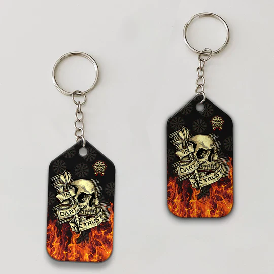 Skull In Fire In Dart We Trust Darts Acrylic Keychain For Darts Players - Christmas Gift For Darts Lovers, Darts Team, Family, Friends - Image 3