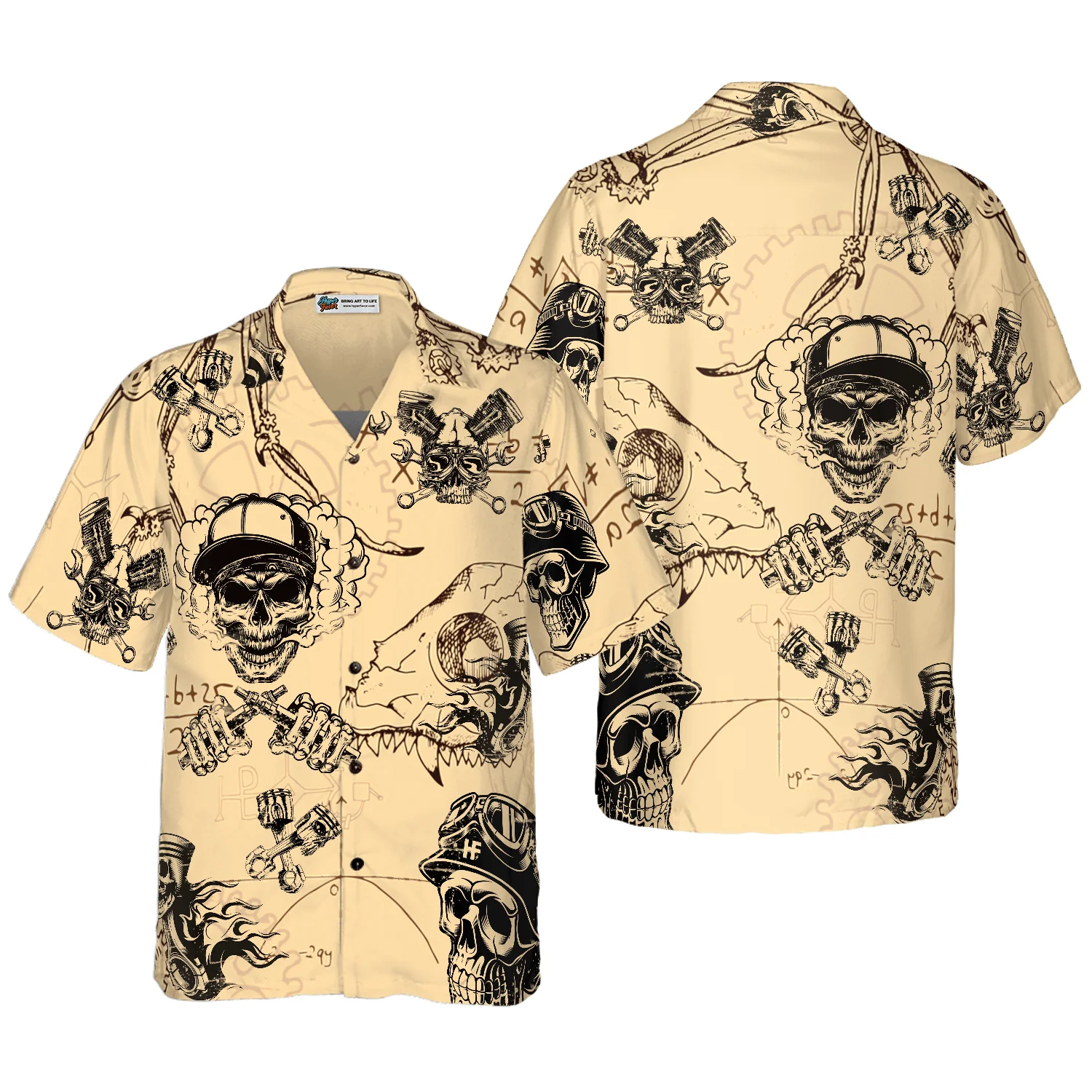 Skull On Retro Mechanism Background Aloha Hawaiian Shirt For Summer, Colorful Shirt For Men Women, Perfect Gift For Friend, Team, Family